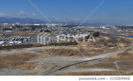 Sagami River and townscape (aerial view) - Atsugi City and Sagamihara City, Kanagawa Prefecture, Japan Sagami River and townscape (aerial view) - Atsugi City and Sagamihara City, Kanagawa Prefecture, Japan 125084908