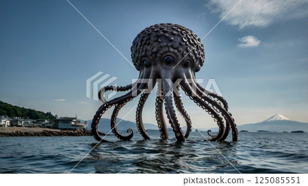 這是一幅從海底拍攝的風景畫，透過章魚的目光看到的江之島，透過波光粼粼的海水看到的富士山，讓人感受到今天的奇蹟。 125085551