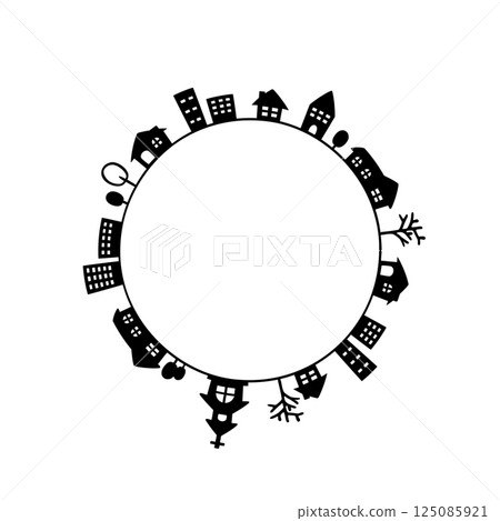 Simple hand-drawn cute cityscape frame Simple hand-drawn cute cityscape frame 125085921