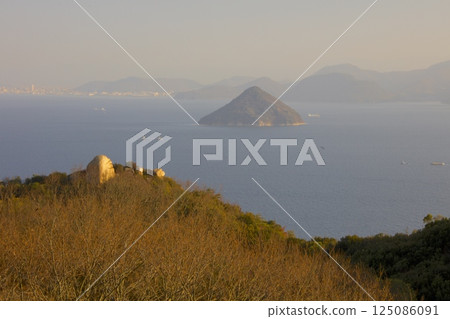 從王子山頂眺望瀨戶內海、大土島、微笑岩等全景 125086091