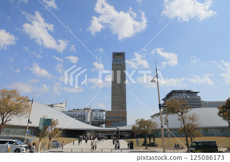 View of Anabuki Arena Kagawa and Takamatsu Symbol Tower from the seafront promenade of Sunport Takamatsu View of Anabuki Arena Kagawa and Takamatsu Symbol Tower from the seafront promenade of Sunport Takamatsu 125086173