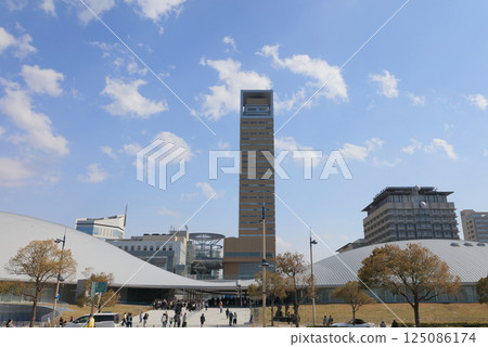 View of Anabuki Arena Kagawa and Takamatsu Symbol Tower from the seafront promenade of Sunport Takamatsu View of Anabuki Arena Kagawa and Takamatsu Symbol Tower from the seafront promenade of Sunport Takamatsu 125086174