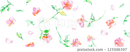Watercolor painting. Vector pink flower illustration with watercolor touch. Vector illustration of plants. Flower cutout set. 125086397