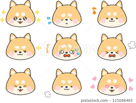 Brown Shiba Inu face icon Comical facial expression set with lines Brown Shiba Inu face icon Comical facial expression set with lines 125086465
