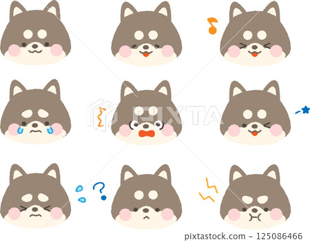 Black Shiba Inu face icon set without lines 125086466
