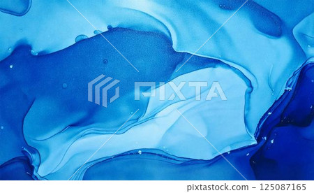 A luxurious watercolor water expression background. An abstract background of alcohol ink art with beautiful shades of blue. 125087165