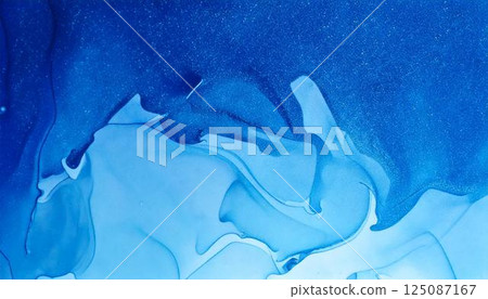 A luxurious watercolor water expression background. An abstract background of alcohol ink art with beautiful shades of blue. 125087167