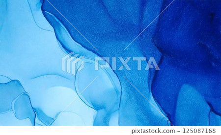 A luxurious watercolor water expression background. An abstract background of alcohol ink art with beautiful shades of blue. 125087168