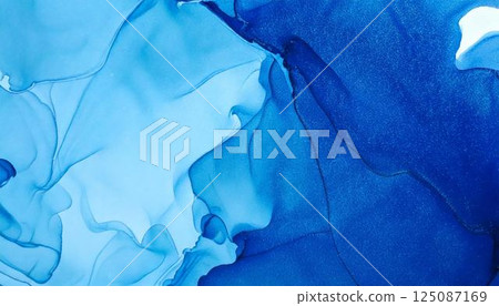 A luxurious watercolor water expression background. An abstract background of alcohol ink art with beautiful shades of blue. 125087169