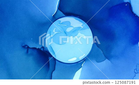 A luxurious watercolor water expression background. An abstract background of alcohol ink art with beautiful shades of blue. 125087191