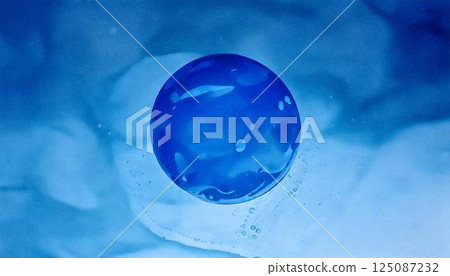 奢華的水彩水錶情背景。酒精墨水藝術的抽象背景，帶有美麗的藍色色調。 125087232