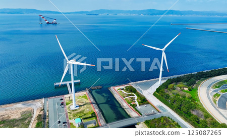 用於風力發電的風力渦輪機的鳥瞰圖 125087265