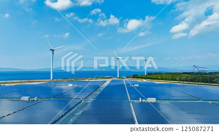 Aerial view of a hybrid wind and solar power plant 125087271
