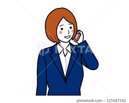 一位穿著西裝的女士正在打電話 一位穿著西裝的女士正在打電話 125087292