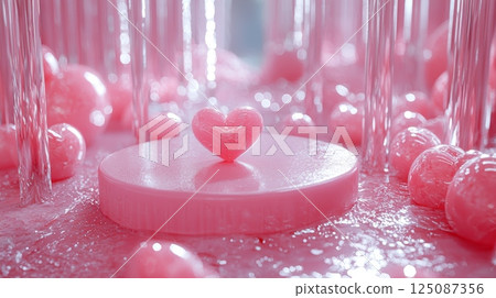 Pink Heart Podium with Waterfalls in Modern Design for Peaceful Atmosphere 125087356