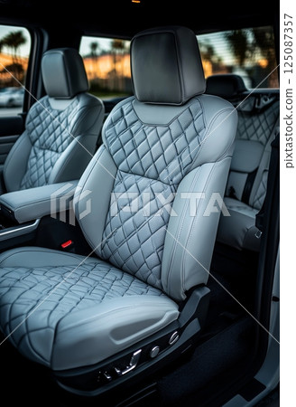 Minimalist Car Interior Design with Light Gray Cushioned Seats for Modern Vehicles 125087357