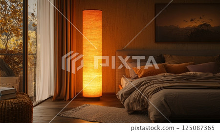 Serene Bedroom Mockup with Calming Atmosphere and Warm Ambient Lighting 125087365
