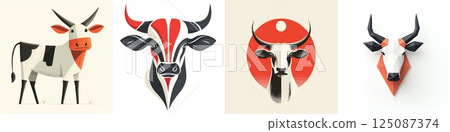 Simple Flat Vector Logo Depicting Zebu in Minimalist Artistic Style 125087374