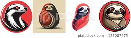 Simplistic Vector Logo Depicting Peaceful Sloth in Flat Design for Creative Projects 125087475