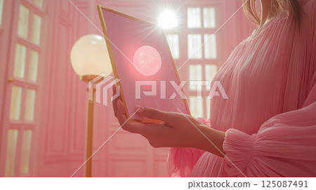 Peaceful Pastel Living Room with Elegant Decor and Soft Lighting for Relaxation 125087491