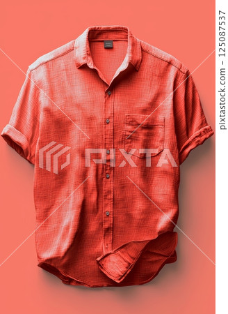 Stylish 3D Mockup of a Pale Red Shirt on a Blank Background for Design Purposes 125087537