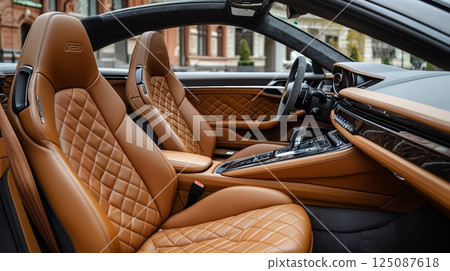 Elegant Hybrid Car Interior with Luxurious Eco-Friendly Leather Design 125087618