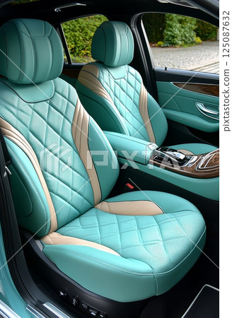 Luxurious Eco-Friendly Hybrid Car Interior with Premium Leather Seating Design 125087632