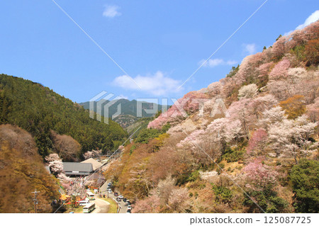 Kintetsu Yoshino Station as seen from the top of Mount Yoshino, a famous cherry blossom spot 125087725