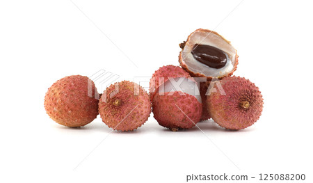 Delicious Lychee Fruit Display Isolated on White Background 125088200