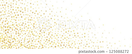 Golden star confetti wallpaper. Gold dotted sparkle glitter pattern. Yellow orange sparks background. Celebration Christmas, New Year or birthday party decoration backdrop. Vector 125088272