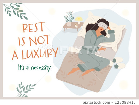 Vector illustration of a woman sleeping in bed 125088413