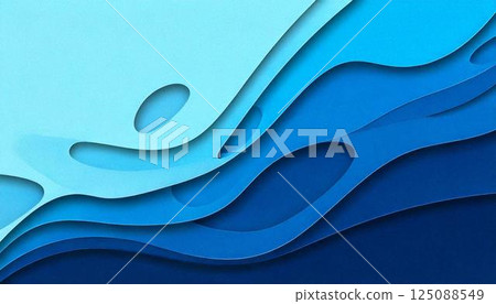 海浪的奢華表達：美麗的重疊紙摘要背景，帶有淺色和深藍色調 125088549