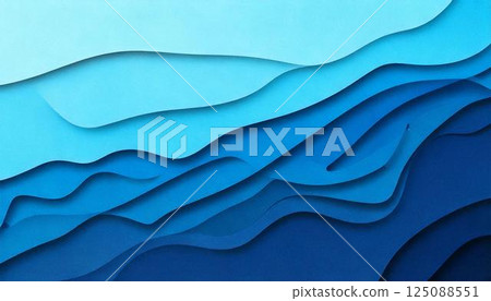 海浪的奢華表達：美麗的重疊紙摘要背景，帶有淺色和深藍色調 125088551