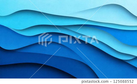 海浪的奢華表達：美麗的重疊紙摘要背景，帶有淺色和深藍色調 125088552