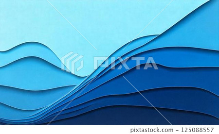 海浪的奢華表達：美麗的重疊紙摘要背景，帶有淺色和深藍色調 125088557