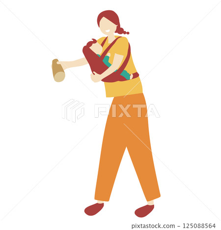 Illustration of a woman playing Mölkky with a baby 125088564