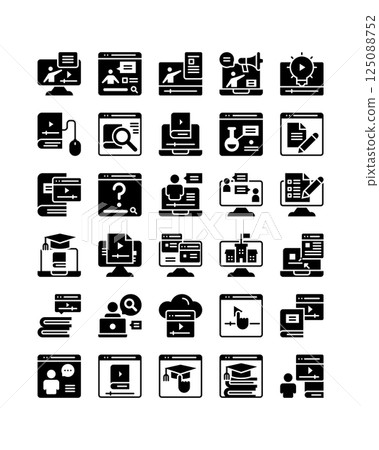 online learning, knowledge, training solid icon set 125088752