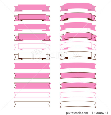 簡單的絲帶框架集插畫裝飾框架橫幅設計粉紅色 125088781