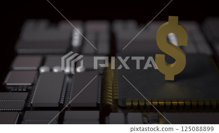 The Gold Dollar symbol on Mother Board for Business concept 3d Rendering. 125088899