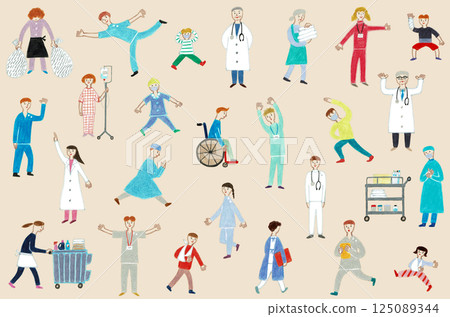 Hand-drawn illustrations: Doctor and patient set 125089344