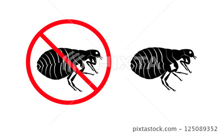 Stop Fleas Sign and Flea Silhouette, Pest Control and Prevention Stop Fleas Sign and Flea Silhouette, Pest Control and Prevention 125089352