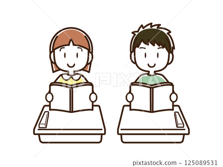 Child reading a book at a desk Child reading a book at a desk 125089531