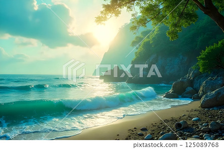 tropical beach at sunset tropical beach at sunset 125089768