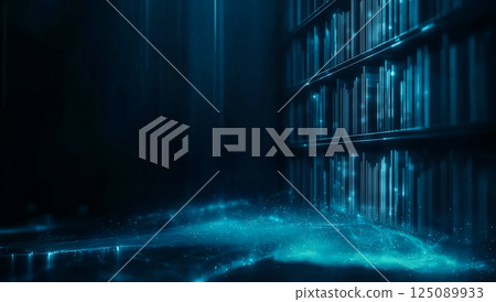 Virtual world data archives, illuminated digital shelves, immersive learning environments 125089933