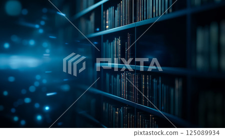 虛擬世界資料檔案、發光數位貨架、沉浸式學習環境 虛擬世界資料檔案、發光數位貨架、沉浸式學習環境 125089934