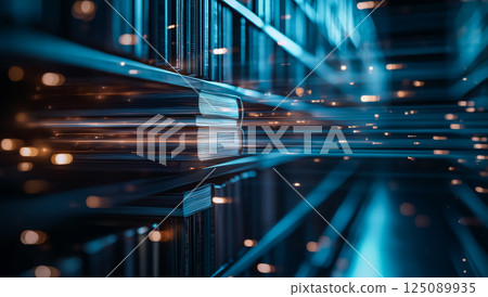 Virtual world data archives, illuminated digital shelves, immersive learning environments 125089935