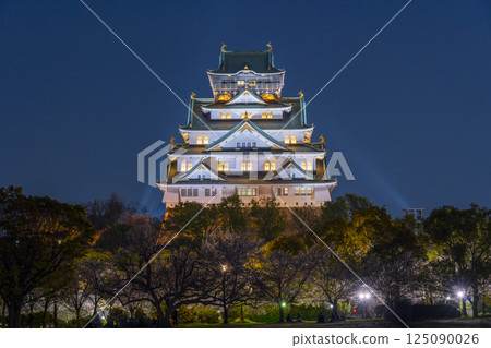 Osaka Castle Tower at night - Illuminated cherry blossoms 125090026