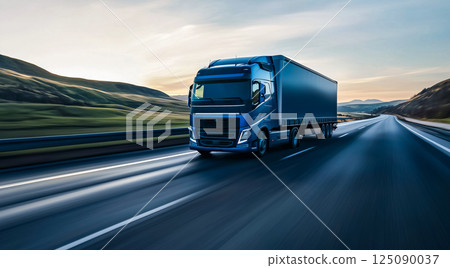 High speed cargo truck driving on the highway 125090037