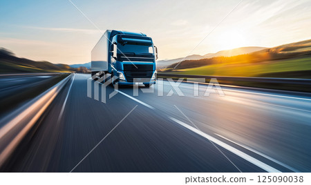 High speed cargo truck driving on the highway High speed cargo truck driving on the highway 125090038