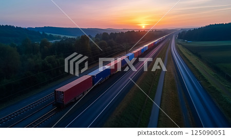 高速運行的貨櫃列車,運輸網路概念 高速運行的貨櫃列車,運輸網路概念 125090051